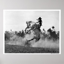 Cowboy on a bucking bronco poster