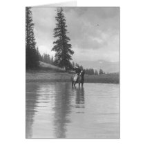 Cowboy on a horse standing in a pond drinking from cards by uwahc_cards Cowboy on a horse standing in a pond drinking from cards