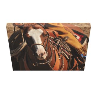 Cowboy on Blaze Faced Sorrel Horse wrappedcanvas