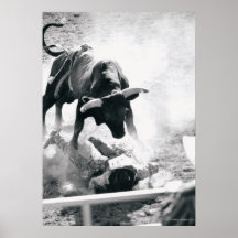 Cowboy on ground after falling off bull print