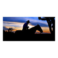 Cowboy on horse at sunset print