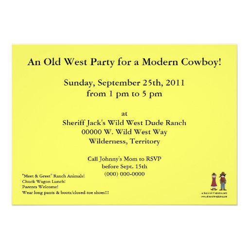 Cowboy or Cowgirl Child Party - Kids Western Personalized Invitation