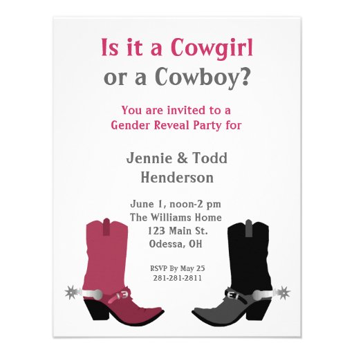 Cowboy or Cowgirl? Gender Reveal Party Invitation (front side)