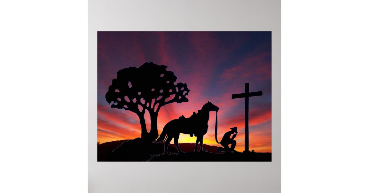 Cowboy Praying At The Cross Christian Western Art Poster