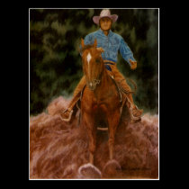 Cowboy raising dust postcards