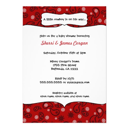 Cowboy Red Paisley Baby Shower Invite