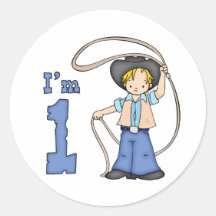 Cowboy Roper 1st Birthday Round Stickers