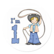 Cowboy Roper 1st Birthday Round Stickers