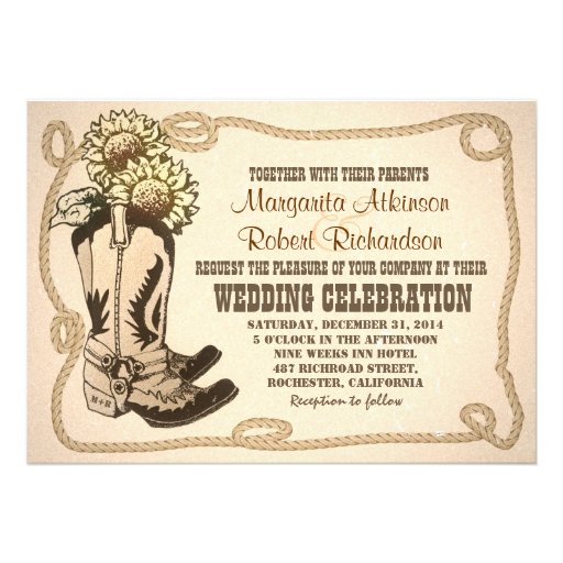 cowboy shoes rustic wedding invitations