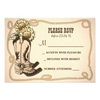 cowboy shoes rustic wedding RSVP cards