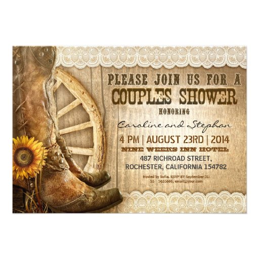 cowboy shoes sunflowers wood couples shower invite
