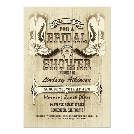 cowboy shoes western bridal shower invitations