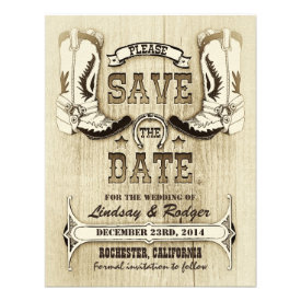 cowboy shoes western country save the date personalized invites