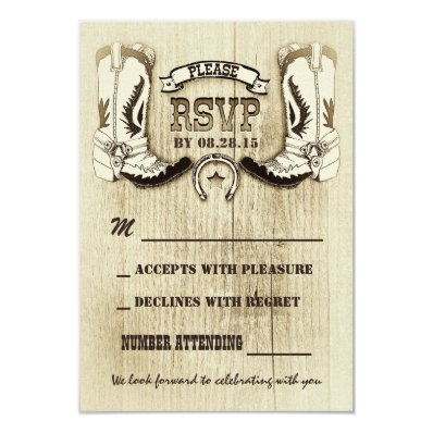 cowboy shoes western wedding RSVP cards Announcements