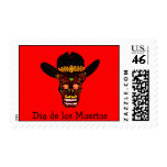cowboy skull, Dia de los Muertos postage