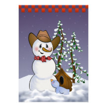 Cowboy Snowman in Red Bandana Invites
