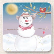 Cowboy Snowman & Owl Winter Scene Coasters