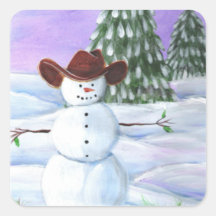 Cowboy Snowman Square Stickers