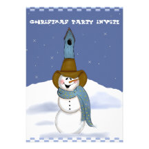Cowboy Snowman with Birdhouse Invites