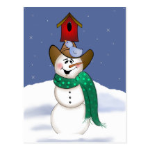 Cowboy Snowman with Birdhouse Postcards