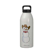 Cowboy Snowman with Red Bandana Water Bottles