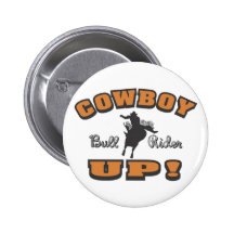 Cowboy Up Bull Rider Button