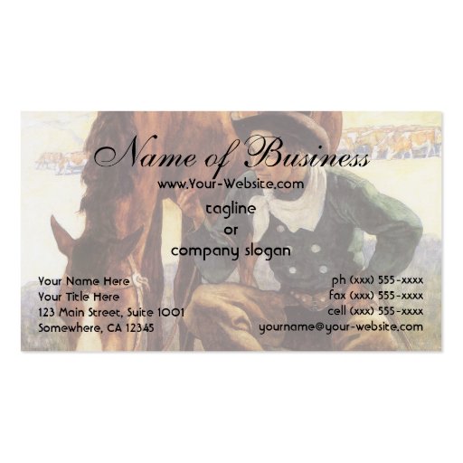 Cowboy Watering His Horse by NC Wyeth Business Card Template (front side)