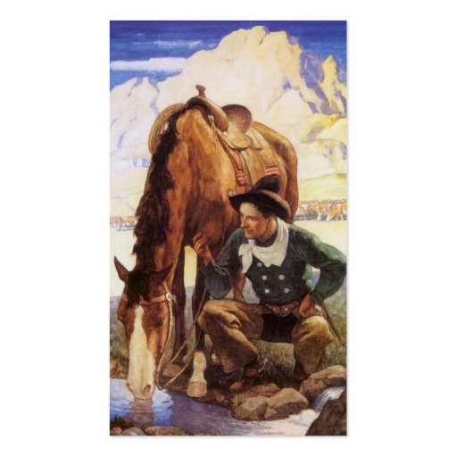 Cowboy Watering His Horse by NC Wyeth Business Card Template (back side)