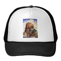 Cowboy Watering His Horse by NC Wyeth, Vintage Art Trucker Hat
