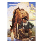 Cowboy Watering His Horse by NC Wyeth, Vintage Art Invitations