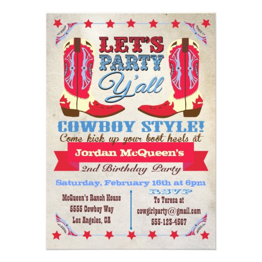 Cowboy Western Birthday Party Invitations