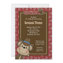 Cowboy Western Monkey 5x7 Baby Shower Invitation