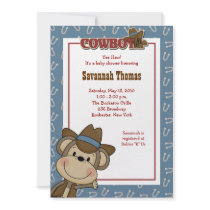 Cowboy Western Monkey 5x7 Baby Shower Invitation