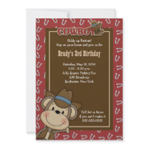 Cowboy Western Monkey 5x7 Birthday Invitation