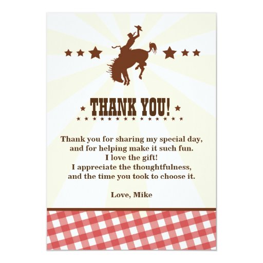 Cowboy Western Rodeo Birthday Thank You Card | Zazzle