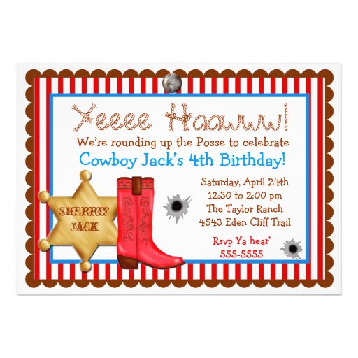 Cowboy  Wild West  Birthday  Invitations