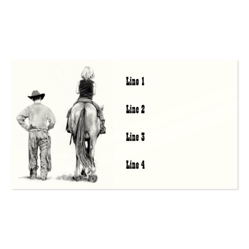 COWBOY with Girl on Horse, Riding Lesson, Pencil Business Card Template (front side)