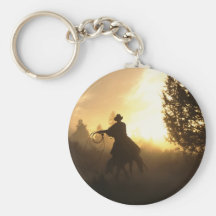 Cowboy with Lasso in Sunset Keychain