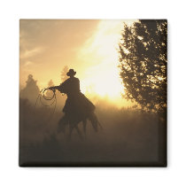 Cowboy with Lasso in Sunset Magnet