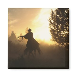 Cowboy with Lasso in Sunset zazzle_magnet