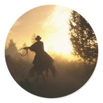Cowboy with Lasso in Sunset stickers