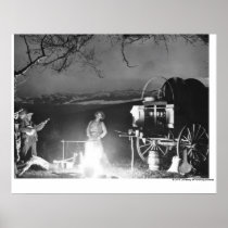 Cowboys playing and singing around a campfire print