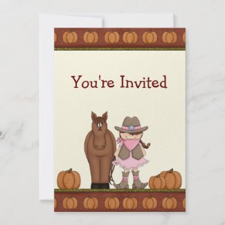 Cowgirl and Horse Autumn Birthday Invitation