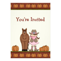 Cowgirl and Horse Autumn Birthday Invitation