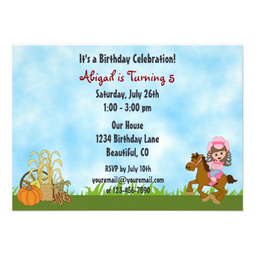 Cowgirl and Horse Autumn Horse Birthday Invite