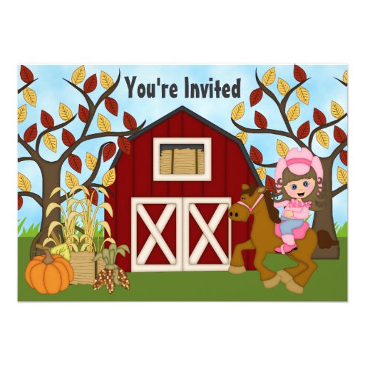 Cowgirl and Horse Autumn Horse Birthday Invite