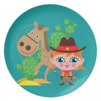 Cowgirl and Horse Party Plate