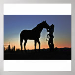 Cowgirl and Horse Sunset Print