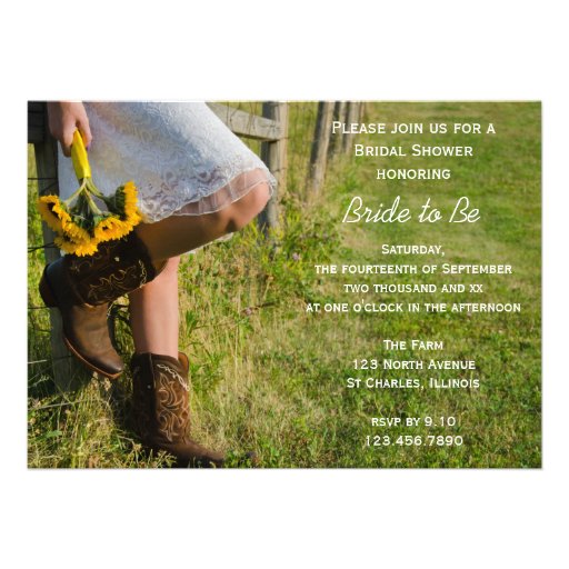 Cowgirl and Sunflowers Country Bridal Shower Custom Announcement