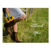 Cowgirl and Sunflowers Wedding Thank You Postcard